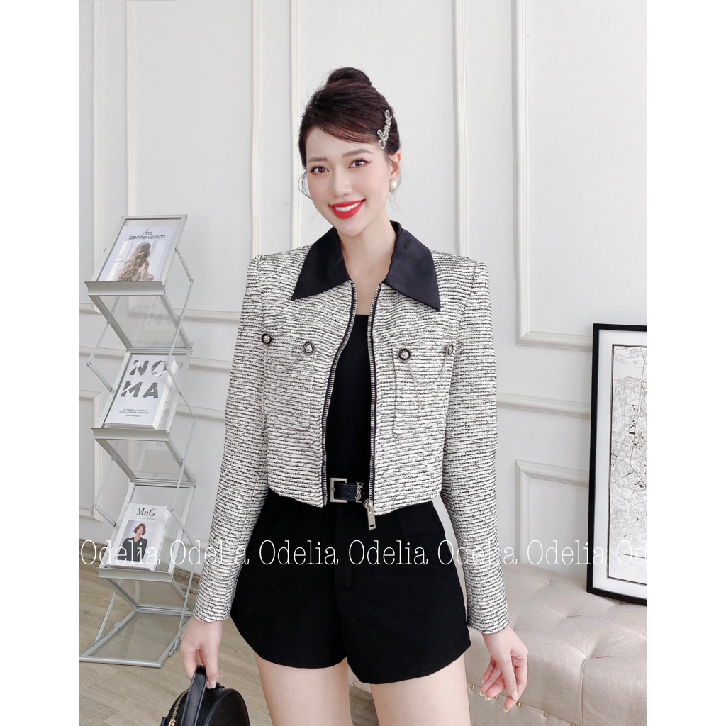 Áo khoác dạ tweed Odelia, khóa kéo - A7121