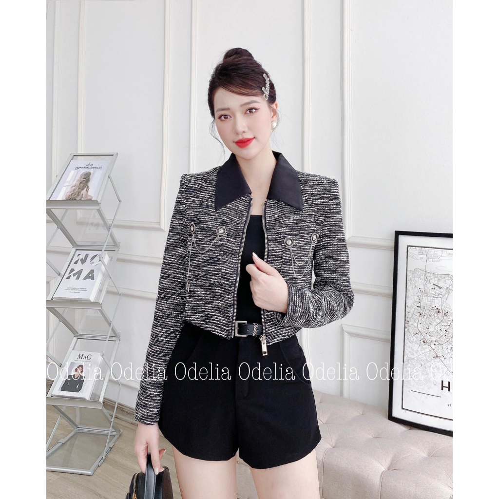 Áo khoác dạ tweed Odelia, khóa kéo - A7121