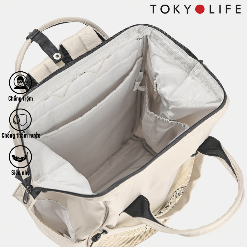 Balo chống trộm chống nước thời trang TOKYOLIFE nam nữ thiết kế basic siêu nhẹ có cổng USB chất liệu cao cấp C8BPK001M
