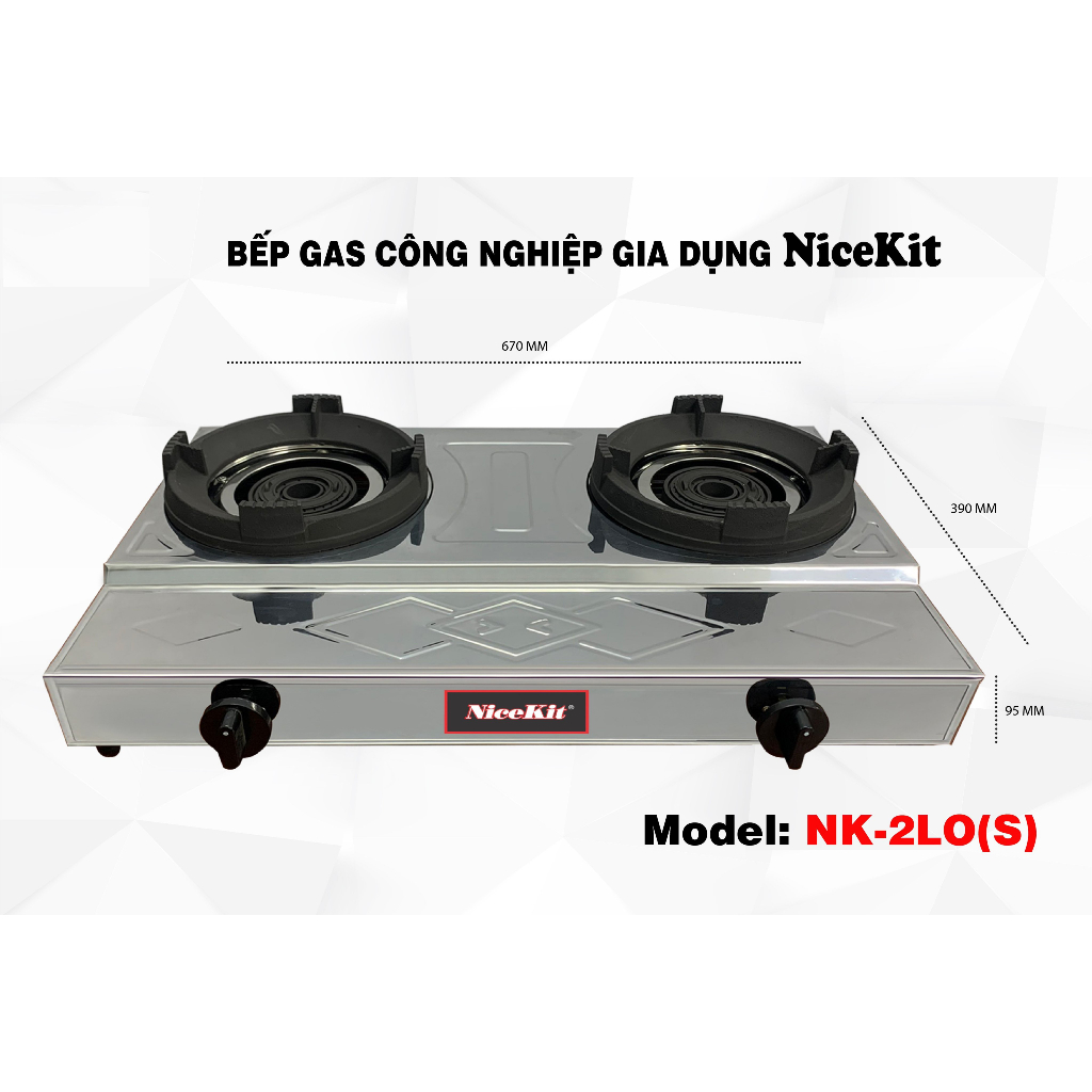 Bếp Gas Công Nghiệp Khè Gia Dụng NiceKit NK - 2 Lò, Thân Bếp Inox Cao Cấp, Bảo Hành Chính Hãng 24 Tháng