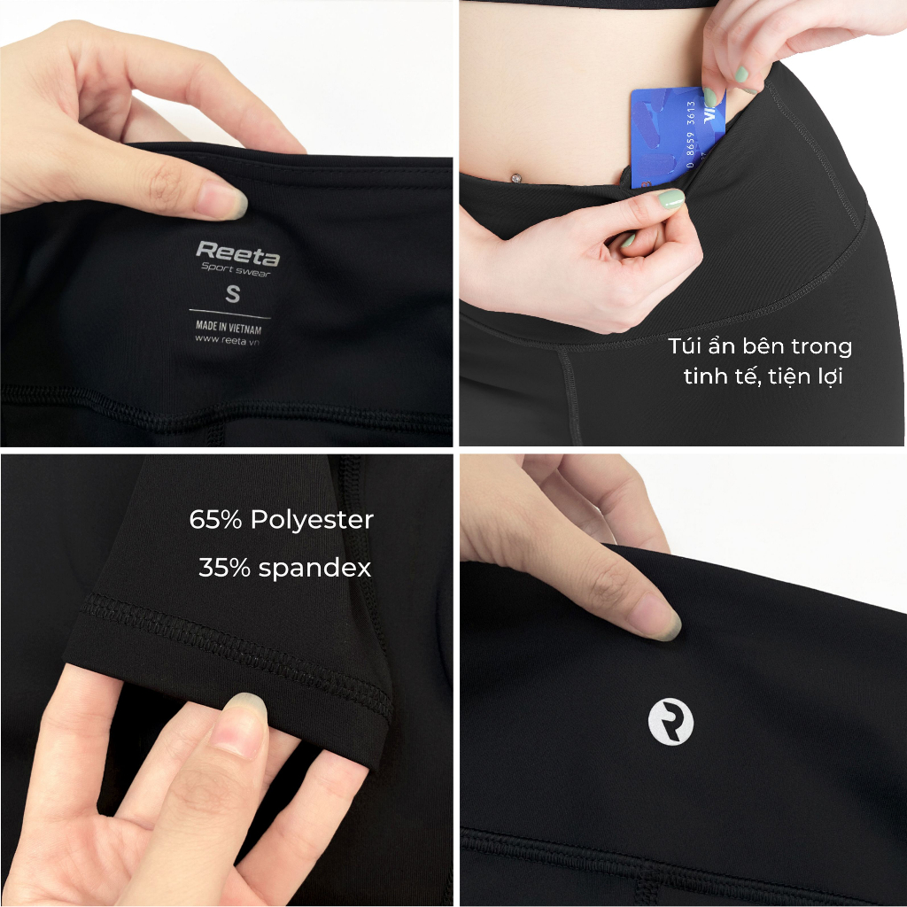 Set Bộ Đồ Tập Gym,Yoga,Aerobic Nữ Reeta Áo Có Mút Ngực,Quần Dài Lưng Cao Chất Vải Co Dãn,Thoáng Khí