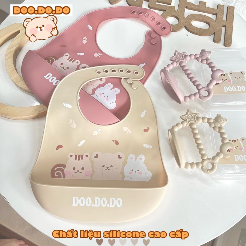 Yếm ăn dặm silicone cho bé DOO.DO.DO hoạ tiết hình thú đáng yêu tặng kèm hộp đựng yếm