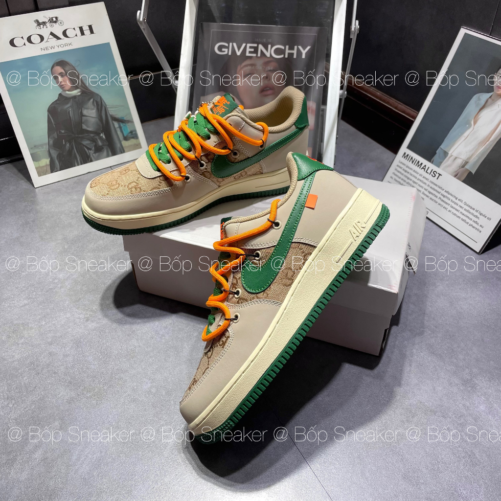 Giày thể thao  AF1 Gucci Nâu Xanh Lá , giày af1 x Gucci custom nâu xanh cao cấp