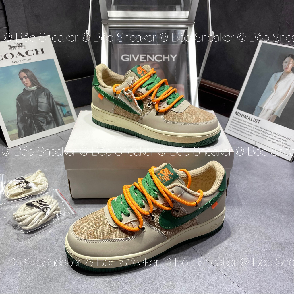 Giày thể thao  AF1 Gucci Nâu Xanh Lá , giày af1 x Gucci custom nâu xanh cao cấp