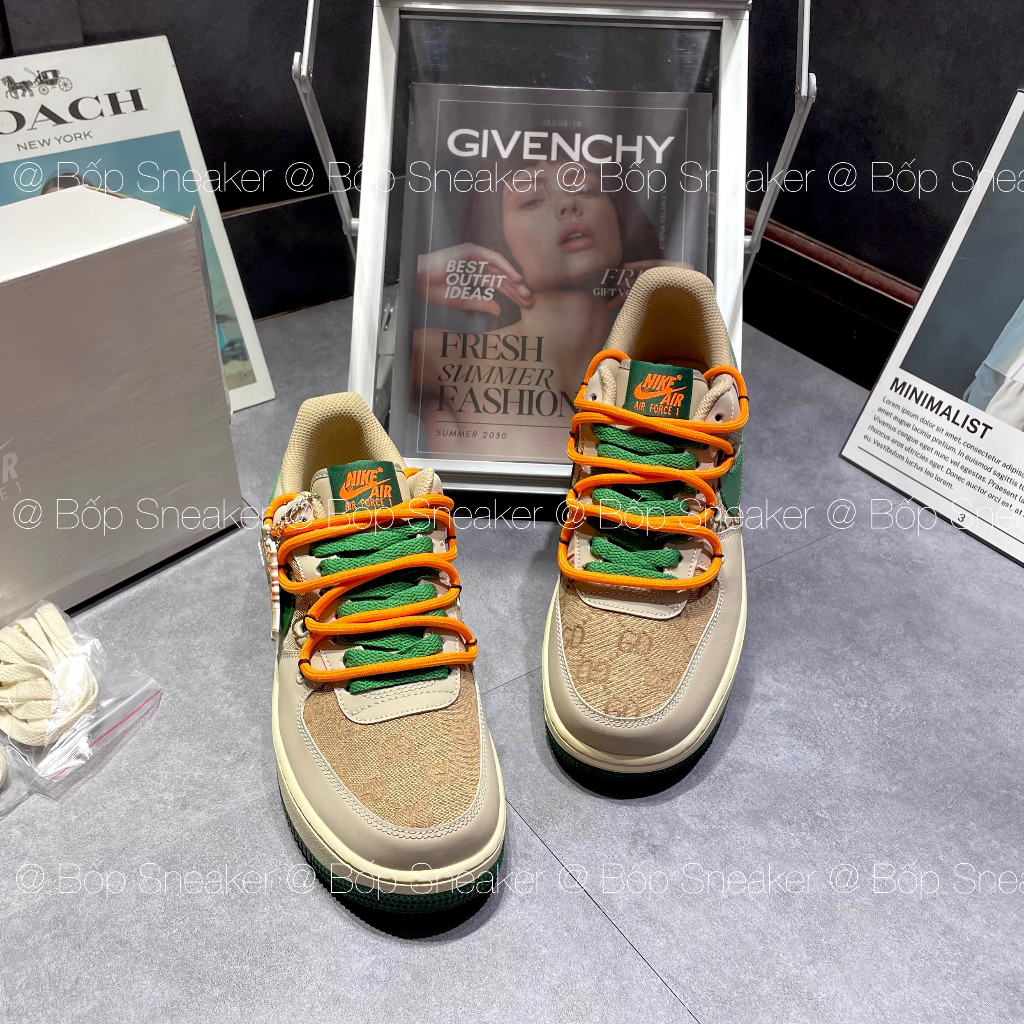 Giày thể thao  AF1 Gucci Nâu Xanh Lá , giày af1 x Gucci custom nâu xanh cao cấp