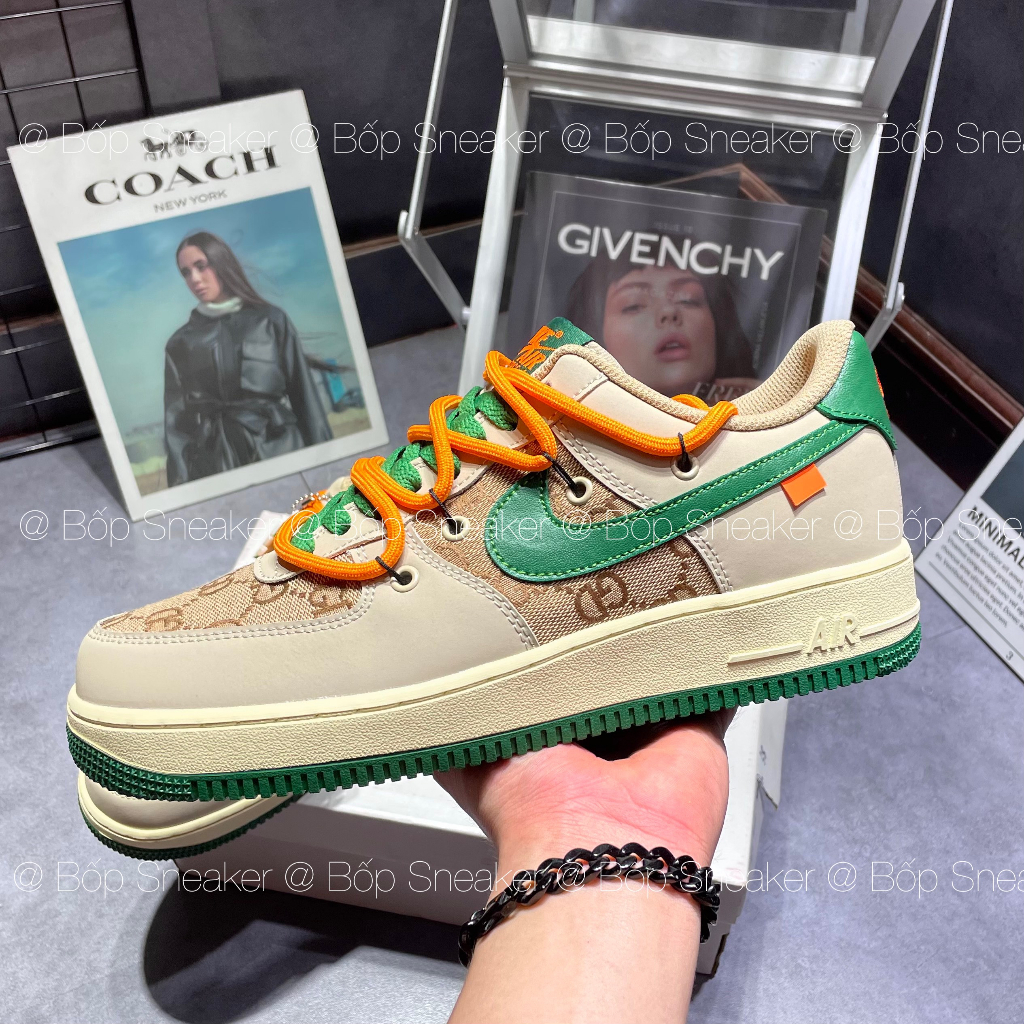 Giày thể thao  AF1 Gucci Nâu Xanh Lá , giày af1 x Gucci custom nâu xanh cao cấp