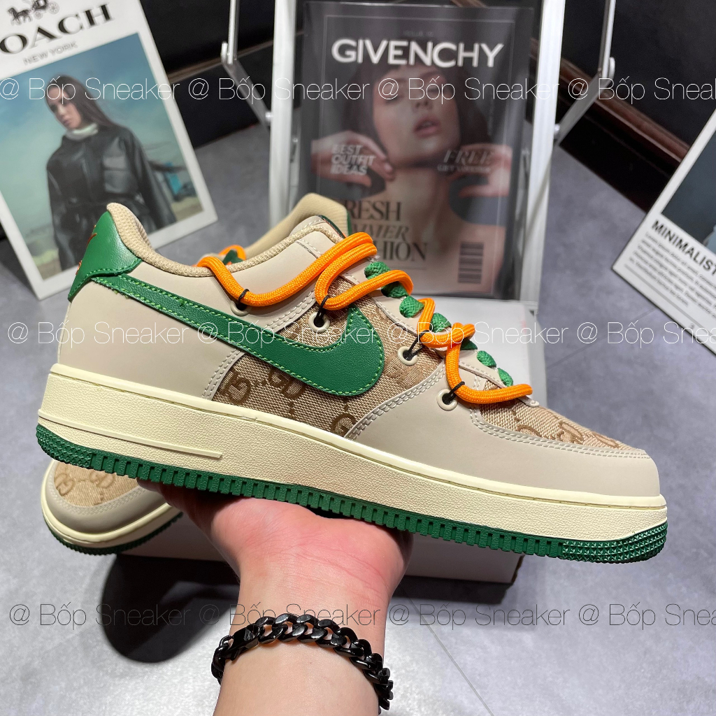 Giày thể thao  AF1 Gucci Nâu Xanh Lá , giày af1 x Gucci custom nâu xanh cao cấp