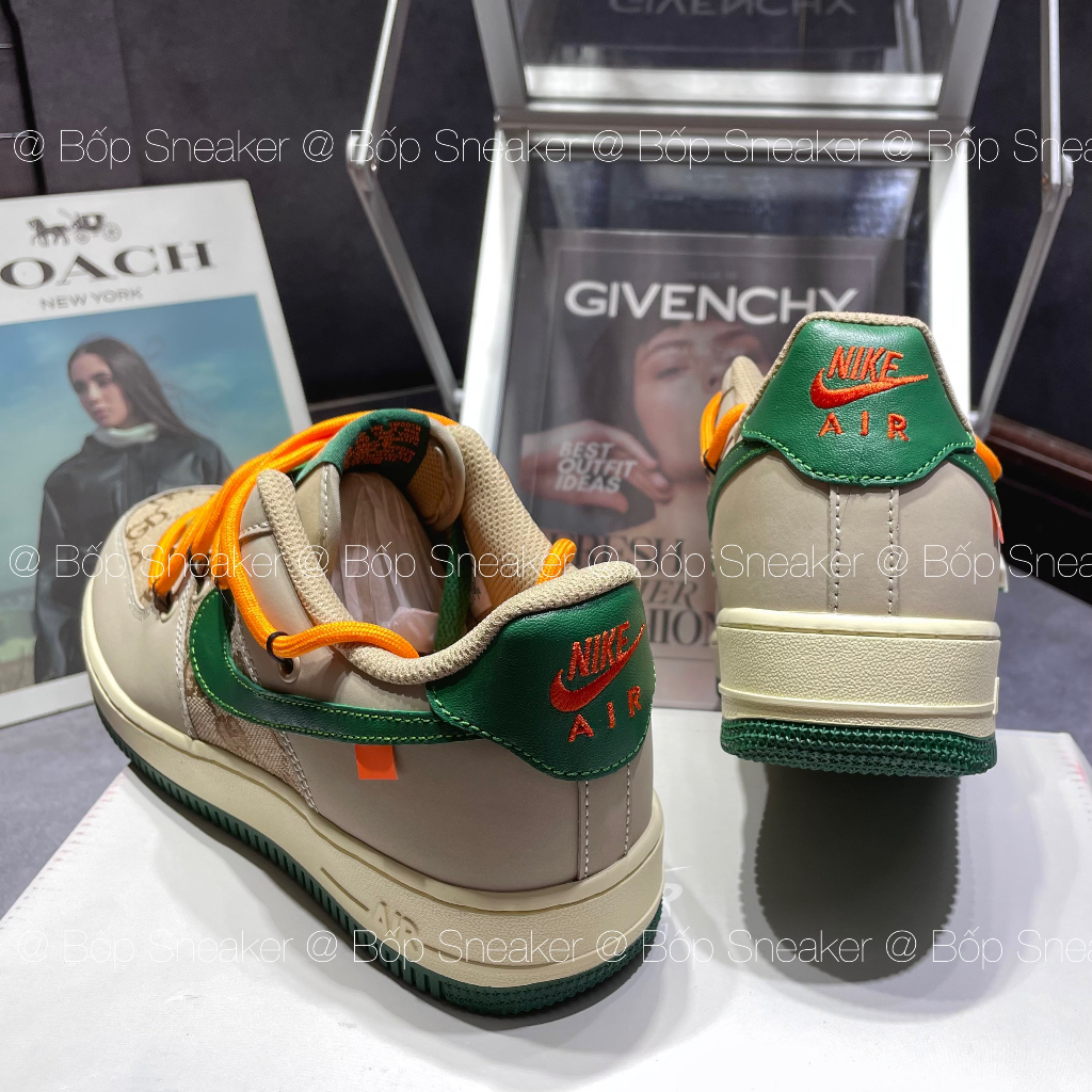 Giày thể thao  AF1 Gucci Nâu Xanh Lá , giày af1 x Gucci custom nâu xanh cao cấp
