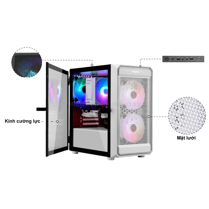 Vỏ máy tính Case Segotep Artist 2F [ĐEN] kèm 2 fan LED RGB / Kính cường lực (M-ATX, ITX)