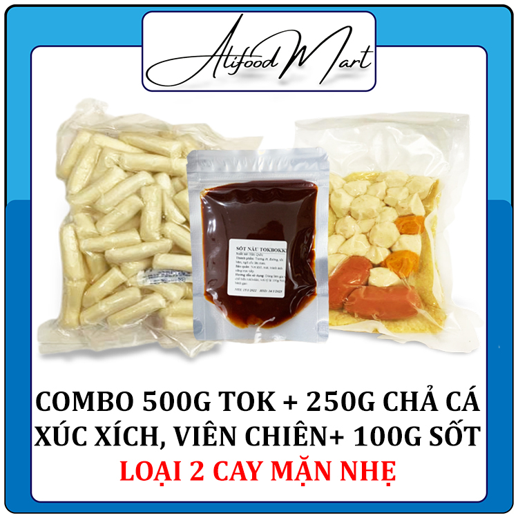 Combo 500g bánh gạo cắt khúc gói trắng + 250g chả cá, xúc xích, viên chiên + 100g sốt nấu tokbokki