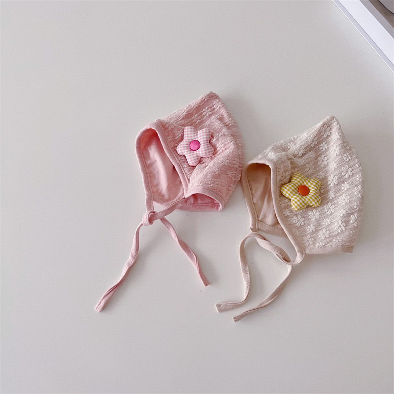 Mũ trùm cotton đính hoa cho bé gái