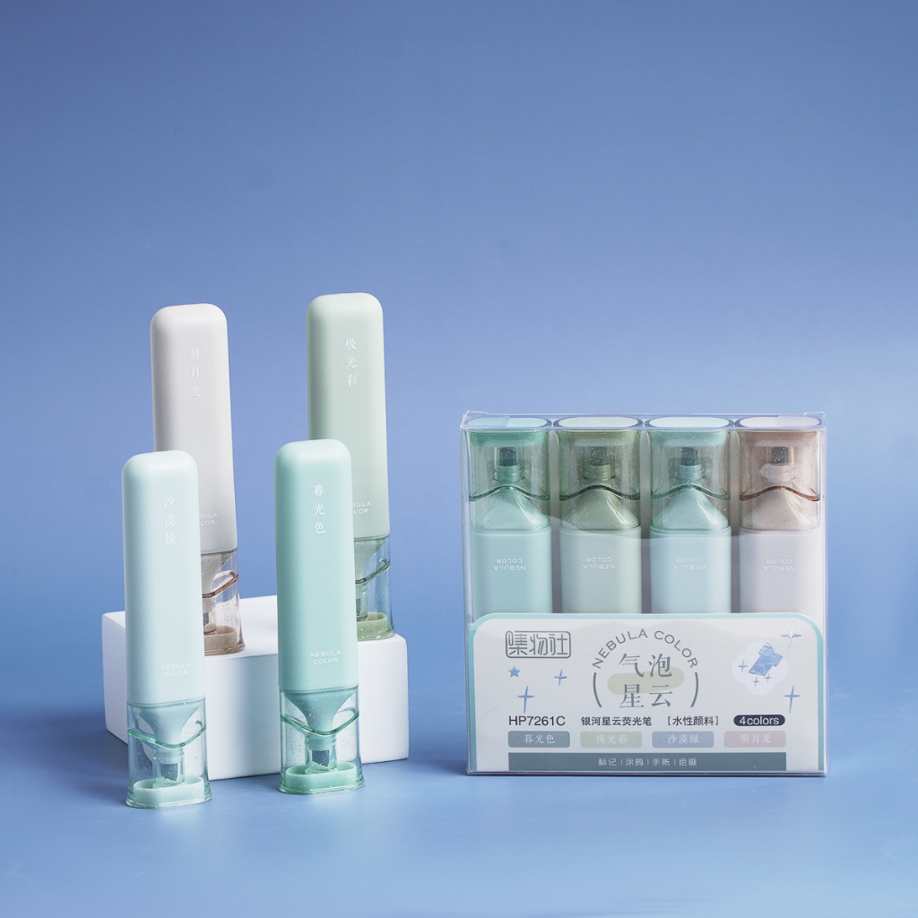 Set 4 Bút Dạ Quang Màu Pastel Nhũ Lấp Lánh, Bút Nhớ Highlight Đánh Dấu Và Trang Trí HP7261