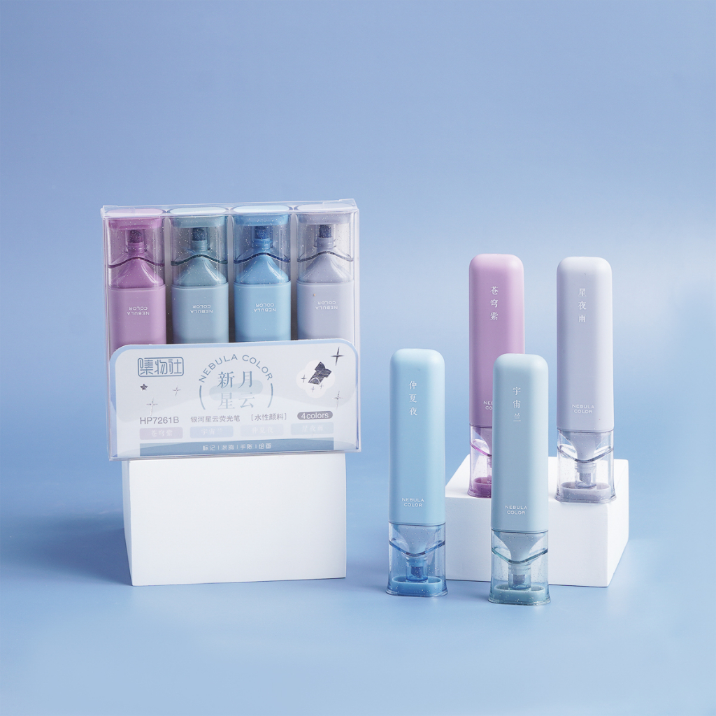 Set 4 Bút Dạ Quang Màu Pastel Nhũ Lấp Lánh, Bút Nhớ Highlight Đánh Dấu Và Trang Trí HP7261