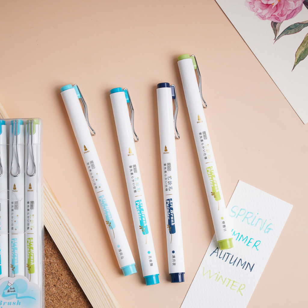 Set 4 Bút Art Brush Marker Lông Mềm Viết Calligraphy Màu Pastel Soft Brush Sign Pen Cho Học Sinh MR5006