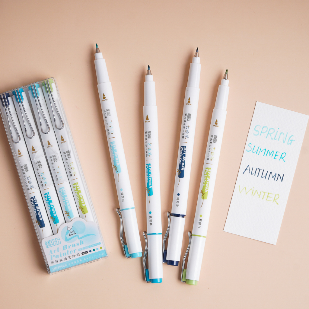Set 4 Bút Art Brush Marker Lông Mềm Viết Calligraphy Màu Pastel Soft Brush Sign Pen Cho Học Sinh MR5006