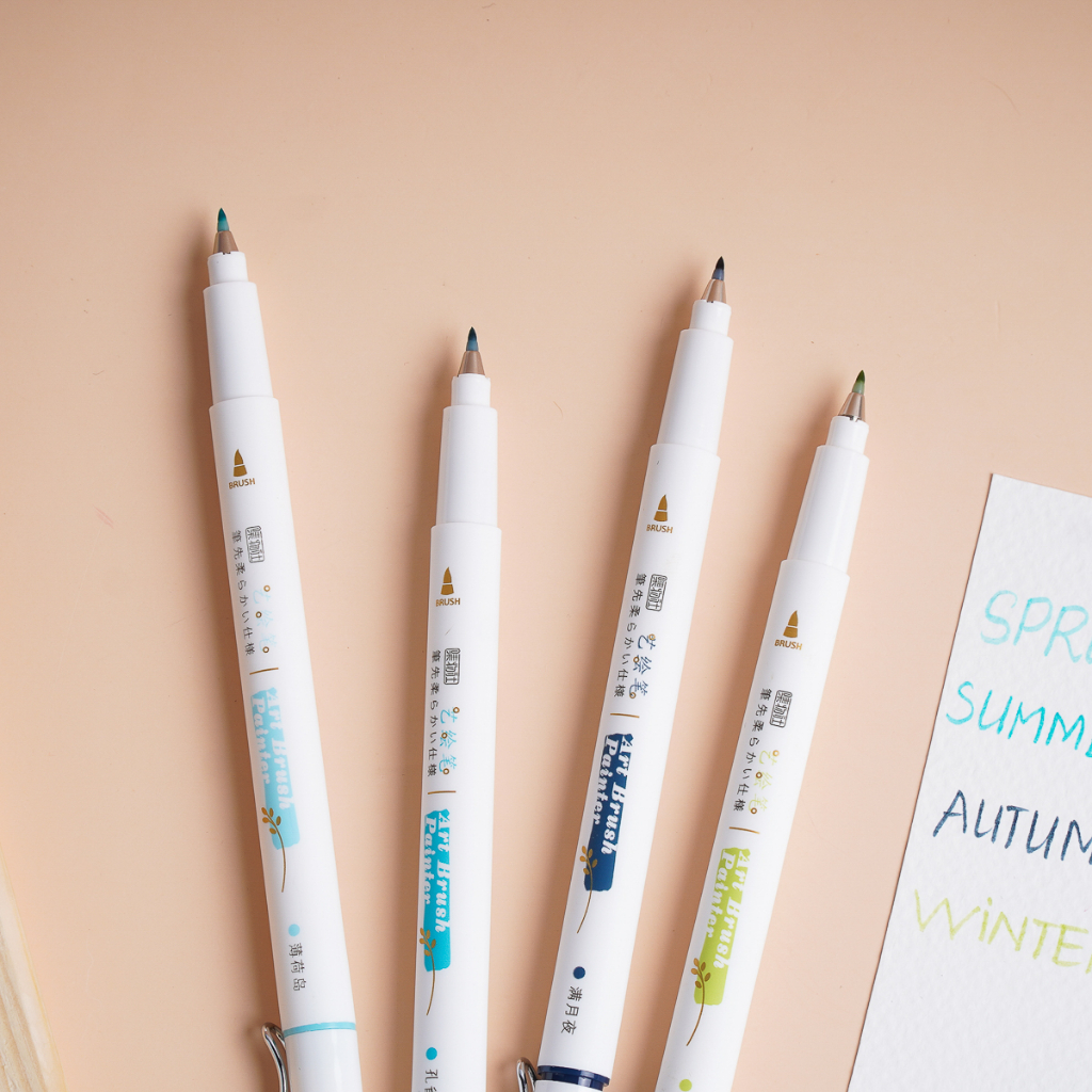 Set 4 Bút Art Brush Marker Lông Mềm Viết Calligraphy Màu Pastel Soft Brush Sign Pen Cho Học Sinh MR5006