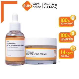 Combo Kem Và Serum Dưỡng Trắng C'NEW LAB Real Propolis Glow Boosting Giúp Da Trắng Sáng, Ngừa Nhăn Da, Mờ Thâm