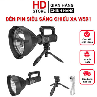 Đèn siêu sáng W591 chiếu xa khoảng trên 500m pin trâu có chân đế chống nước - Bảo hành 1 năm