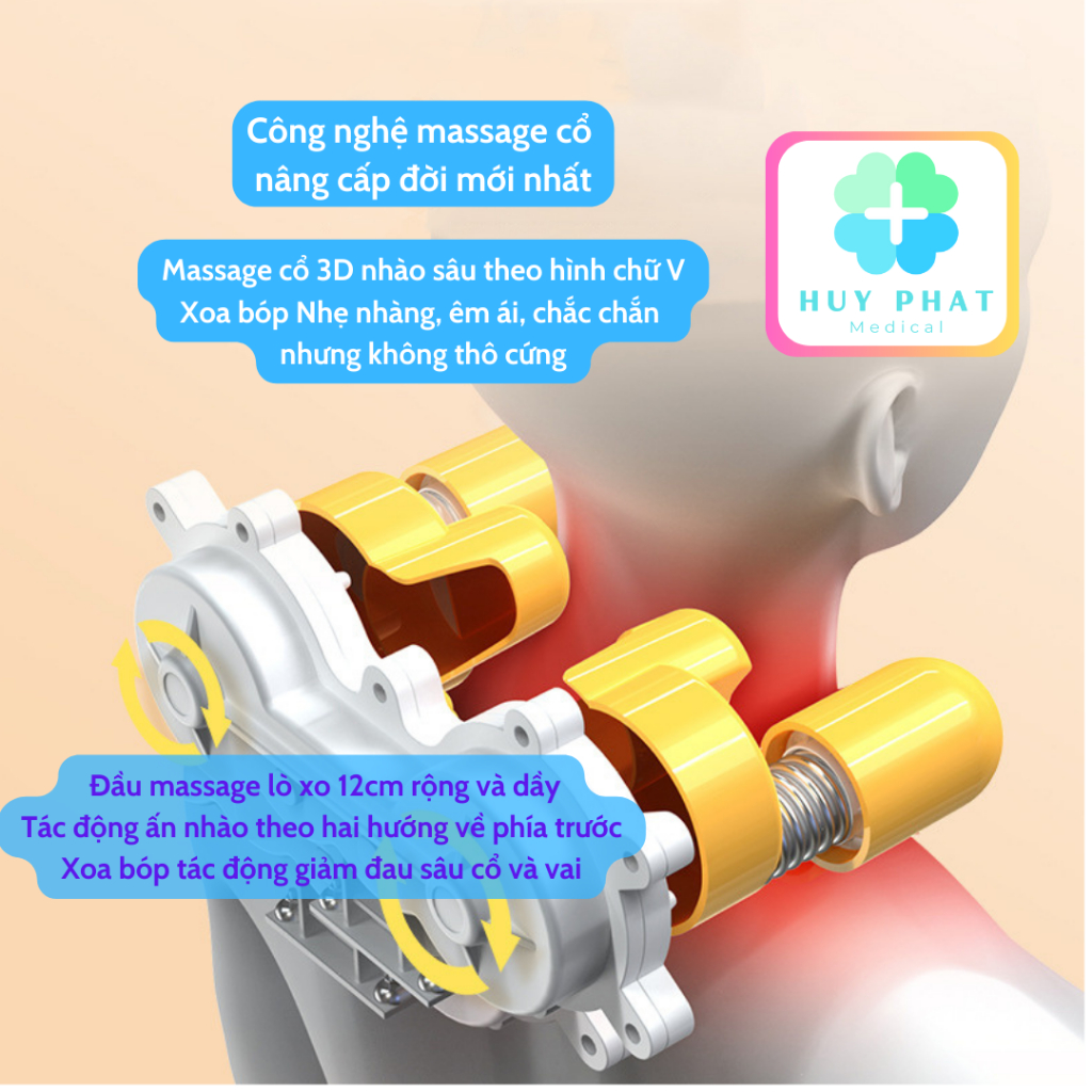 Gối massage hồng ngoại Renji cổ vai gáy lưng, 16 đầu massage chuyên sâu toàn thân