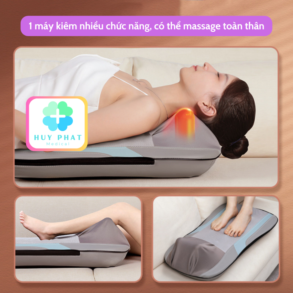 Gối massage hồng ngoại Renji cổ vai gáy lưng, 16 đầu massage chuyên sâu toàn thân