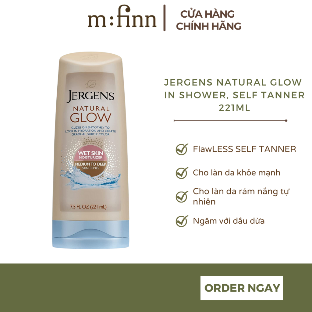 Kem dưỡng da Jergens Natural Glow In Shower, Self Tanner cho tông màu da từ trung bình đến sâu 221ml - mfinn