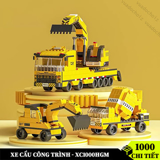 Đồ chơi logo xe cần cẩu 1000 chi tiết, mô hình lắp ráp máy xúc, xe trộn bê tông đồ chơi cho bé trai