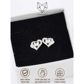 Khuyên Tai Bạc Ta Nữ CaoBac Silver Bông Bạc Đính Đá Sáng Lấp Lánh Thiết Kế Tim Ổ Đá Sang Chảnh Lịch Sự Đẳng Cấp