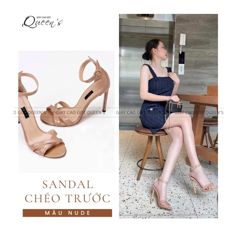 Giày Cao Gót Nữ Sandal Nude Da Bóng Hở Mũi QUEENS STORE sang chắc chân tôn dáng cao 8-10-11cm