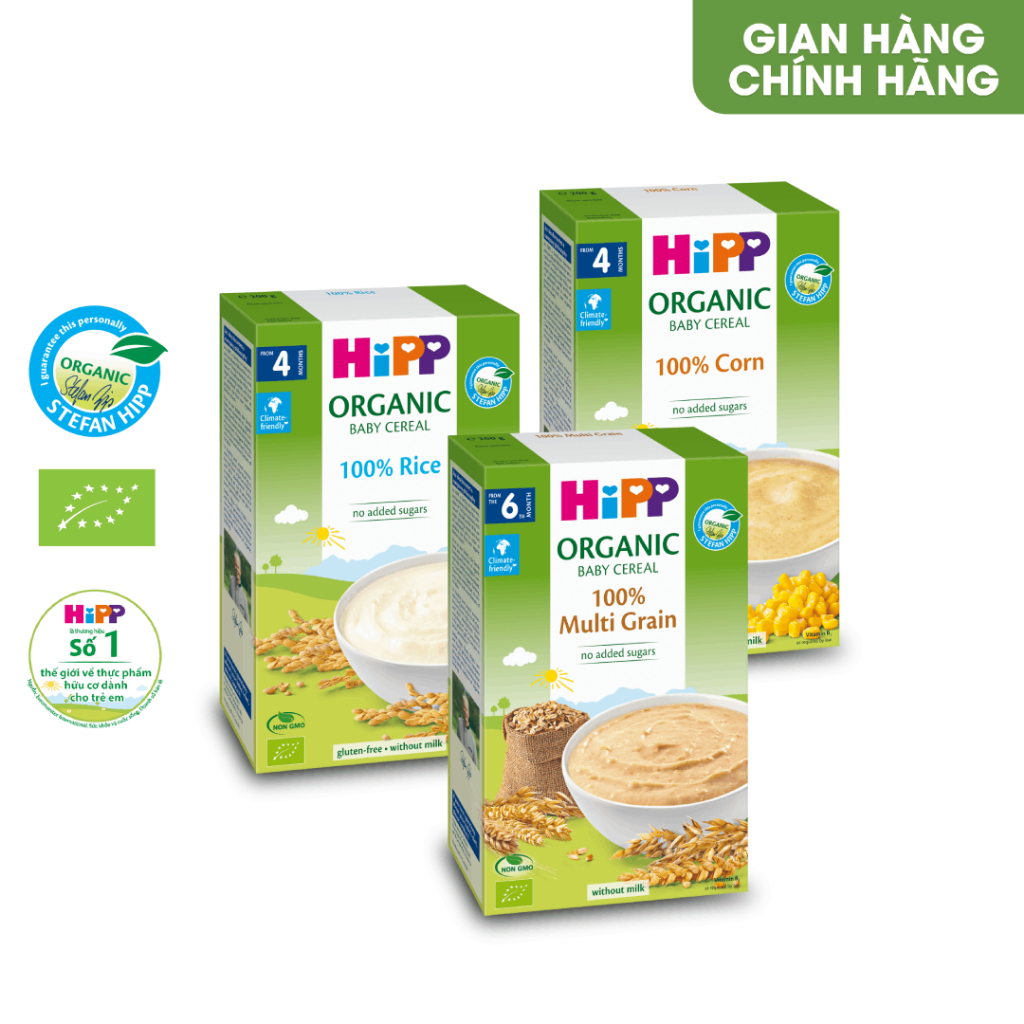 Combo 3 bột ăn dặm không chứa sữa HiPP 100% ngũ cốc hữu cơ cho trẻ từ 4 tháng tuổi (tối ưu cho trẻ dị ứng đạm sữa)