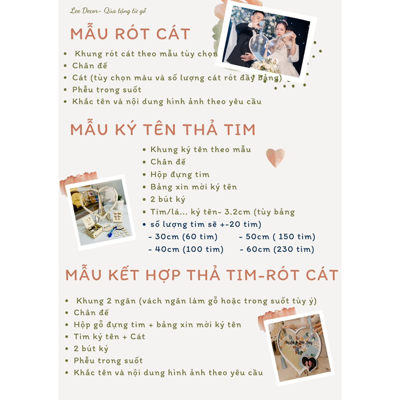 Bảng ký tên thả tim cho đám cưới có in hình cô dâu chú rể