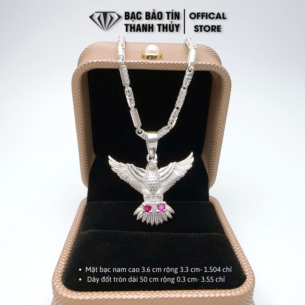 Mặt dây chuyền bạc nam Bảo Tín Thanh Thủy, mặt dây chuyền hình đại bàng cao 3.6 rộng 3.3 cm,1.504 chỉ bạc ta nguyên chất