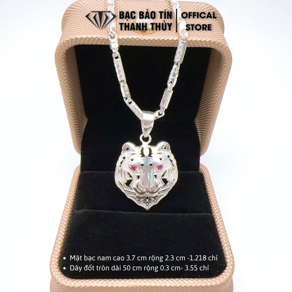 Mặt dây chuyền bạc nam Bảo Tín Thanh Thủy, mặt dây chuyền hình đầu hổ cao 3.7cm rộng 2.3cm 1.218 chỉ bạc ta nguyên chất
