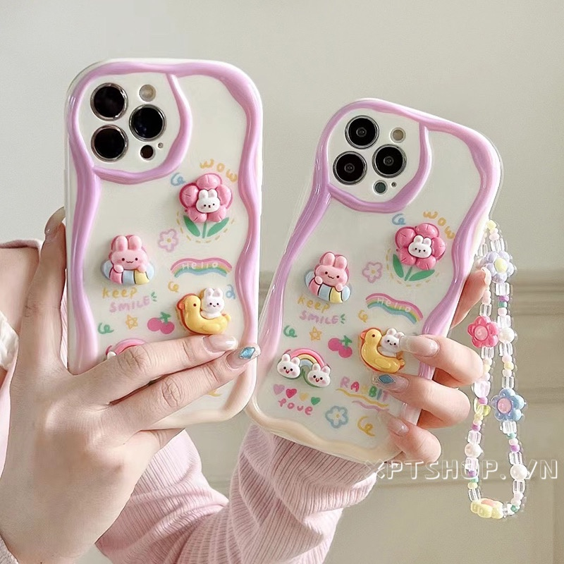 Ốp lưng iphone Viền Nổi Cạnh Sóng gắn phụ kiện gấu xinh 6s/6splus/7/7plus/8/8plus/x/11/12/13/14/max/prm xx1041