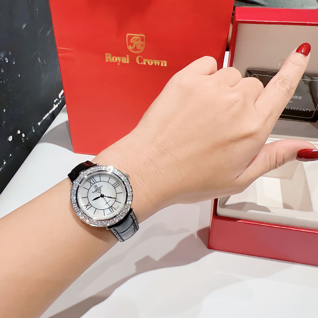 Đồng hồ nữ royal crown 8432 jewelry viền đính đá, size 36mm