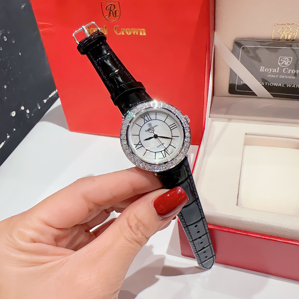 Đồng hồ nữ royal crown 8432 jewelry viền đính đá, size 36mm