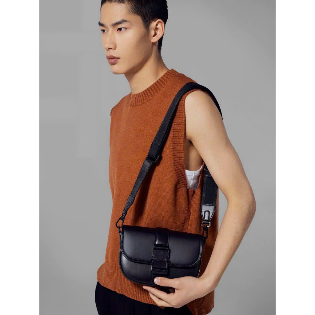 Túi pê rô nam/nữ dây bảng to đeo chéo nắp gập khóa cài