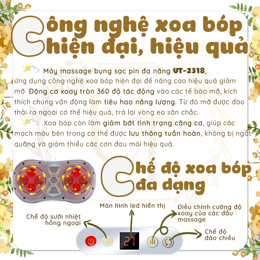 Máy Massage Bụng UT - Giảm Mỡ Bụng - Massage Toàn Thân, Tặng Tinh Dầu Và Thảo Mộc - Chính Hãng UT Massage