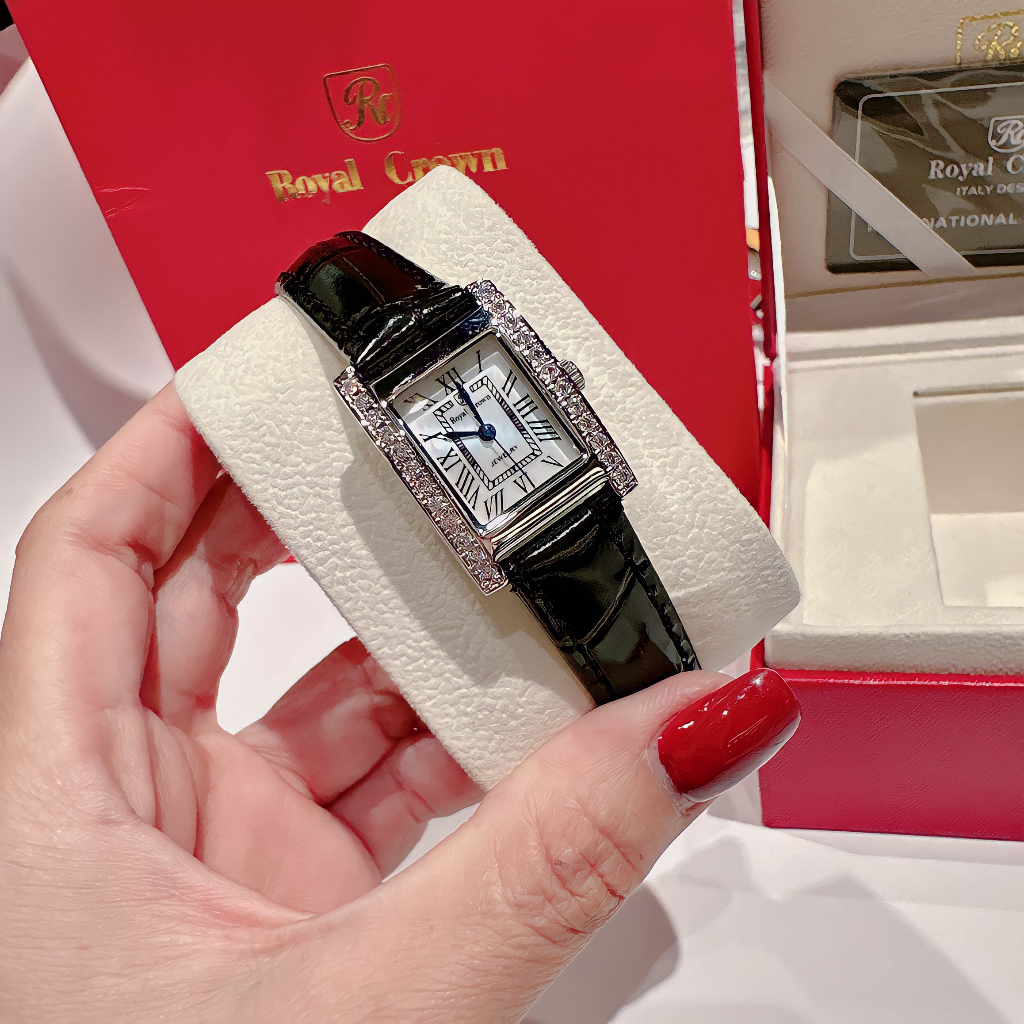 Đồng hồ nữ royal crown mặt chữ nhật jewelry, size 30mm
