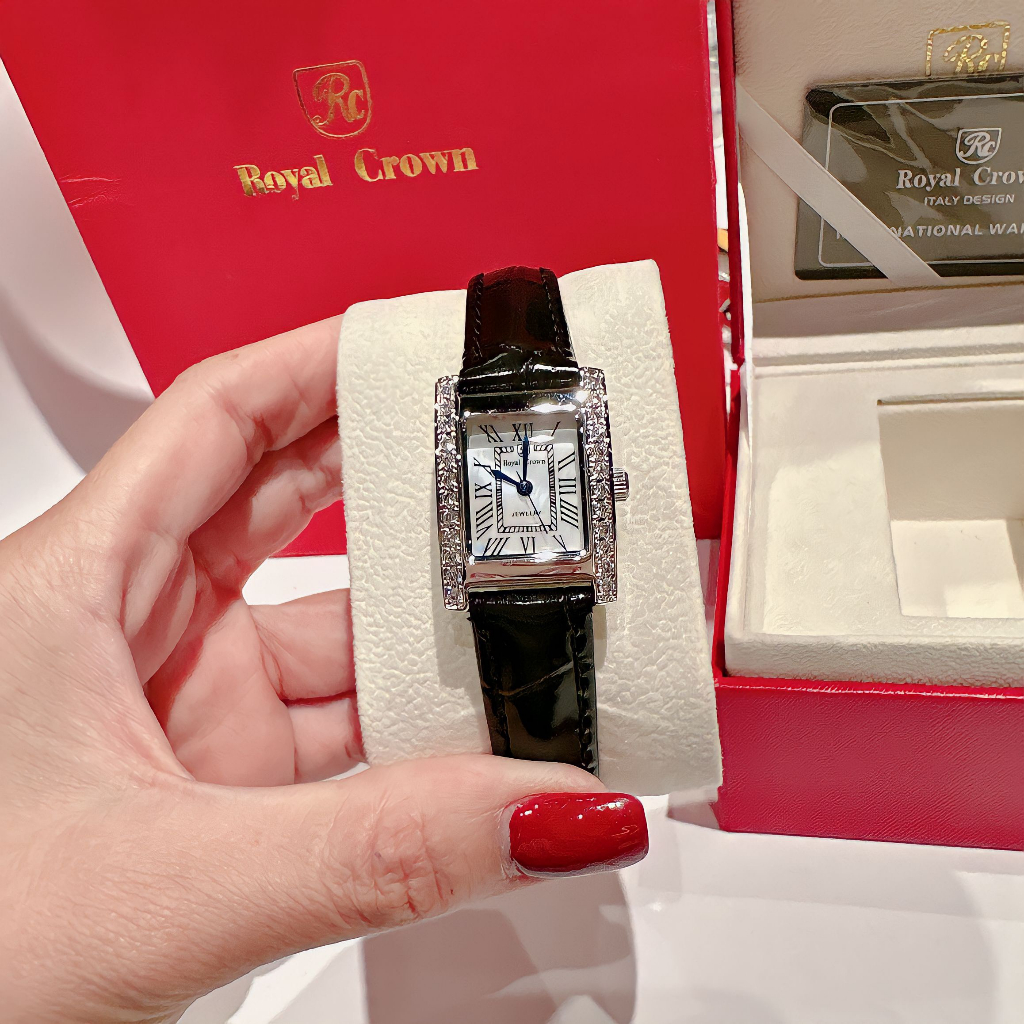 Đồng hồ nữ royal crown mặt chữ nhật jewelry, size 30mm