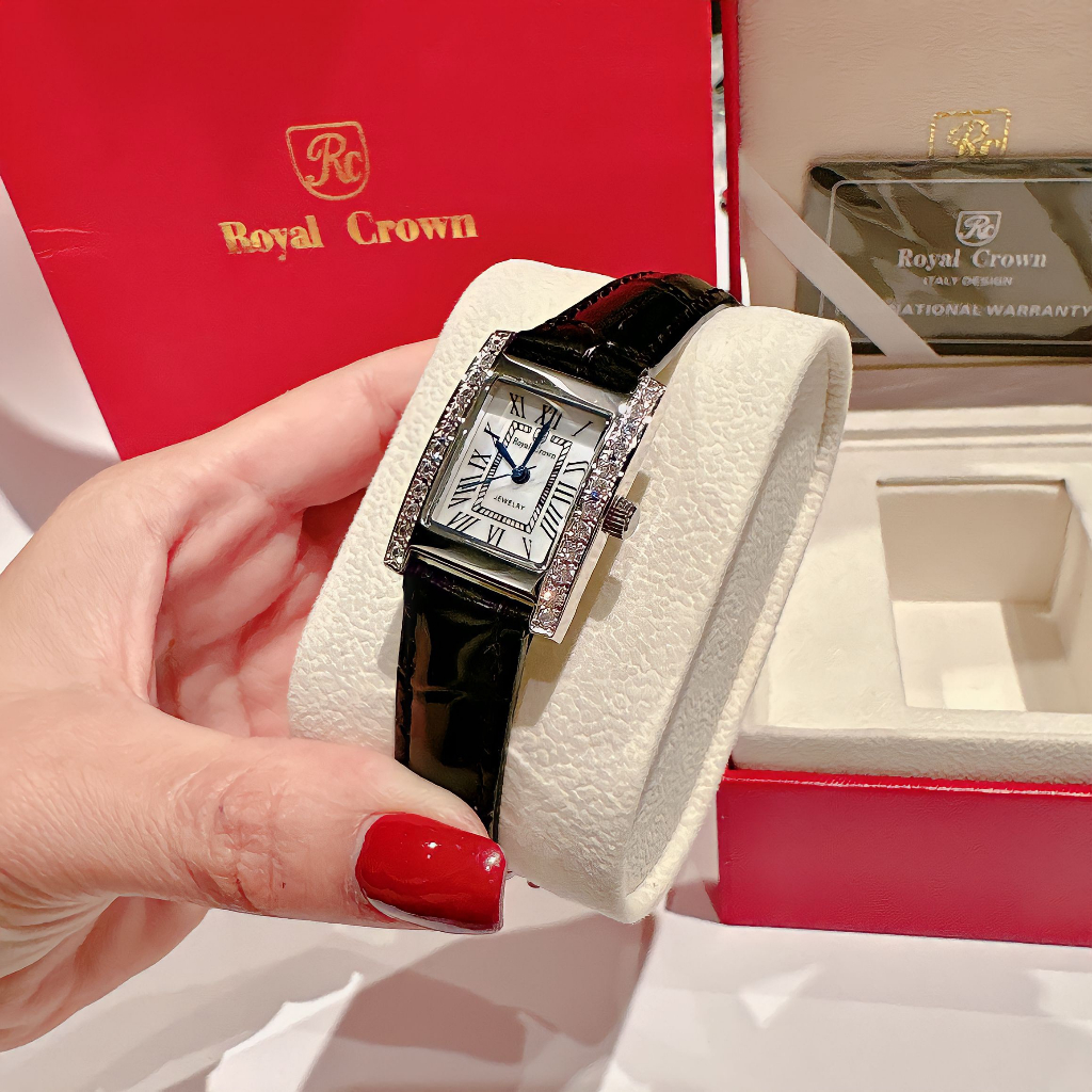 Đồng hồ nữ royal crown mặt chữ nhật jewelry, size 30mm