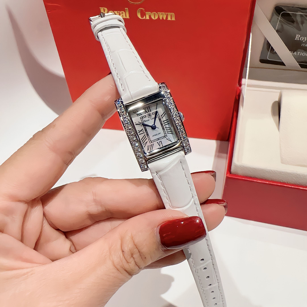 Đồng hồ nữ royal crown mặt chữ nhật jewelry, size 30mm