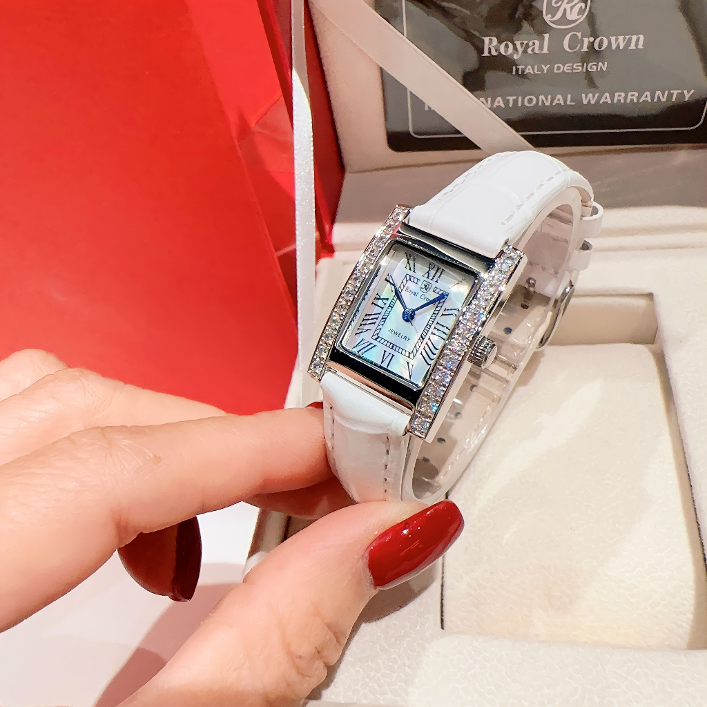 Đồng hồ nữ royal crown mặt chữ nhật jewelry, size 30mm