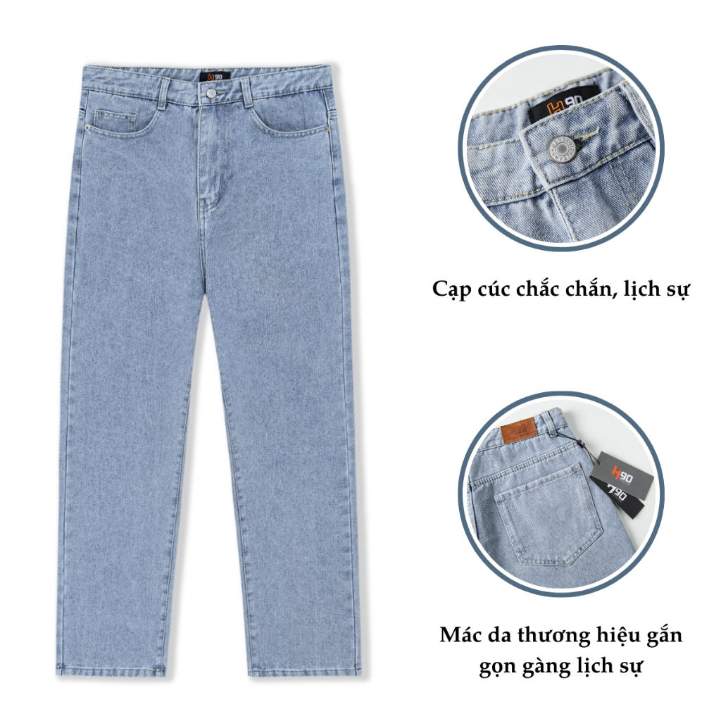Quần Jean Nam H90 Dáng Suông Ống Rộng Unisex Chất Bò Không Co Giãn Cao Cấp Chống Nhăn Không Phai Màu HTRJ016