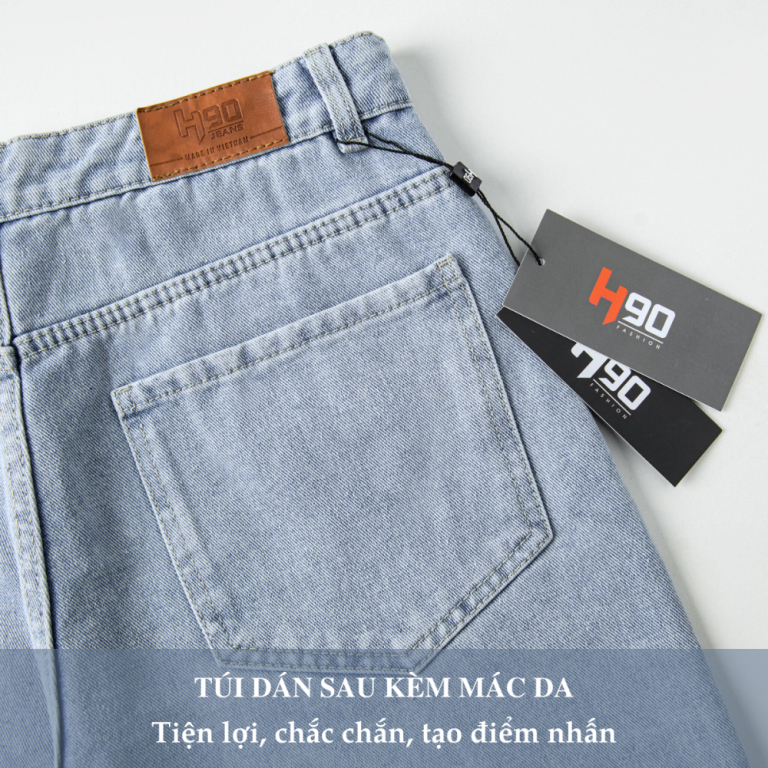 Quần Jean Nam H90 Dáng Suông Ống Rộng Unisex Chất Bò Không Co Giãn Cao Cấp Chống Nhăn Không Phai Màu HTRJ016