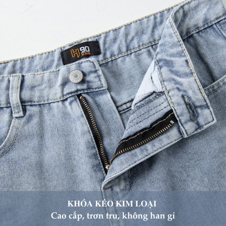 Quần Jean Nam H90 Dáng Suông Ống Rộng Unisex Chất Bò Không Co Giãn Cao Cấp Chống Nhăn Không Phai Màu HTRJ016