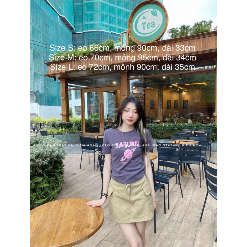 Chân Váy Ngắn Chữ A IKAO STATION Chân Váy Kaki Túi Hộp Cạp Cao Cá Tính Thời Trang