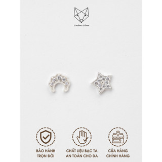 Khuyên Tai Bạc Ta CaoBac Jewellery Thiết Kế Hoạ Tiết Hình Trăng Sao Đính Đá Lấp Lánh, Tinh Tế Món Quà Cho Bạn Gái