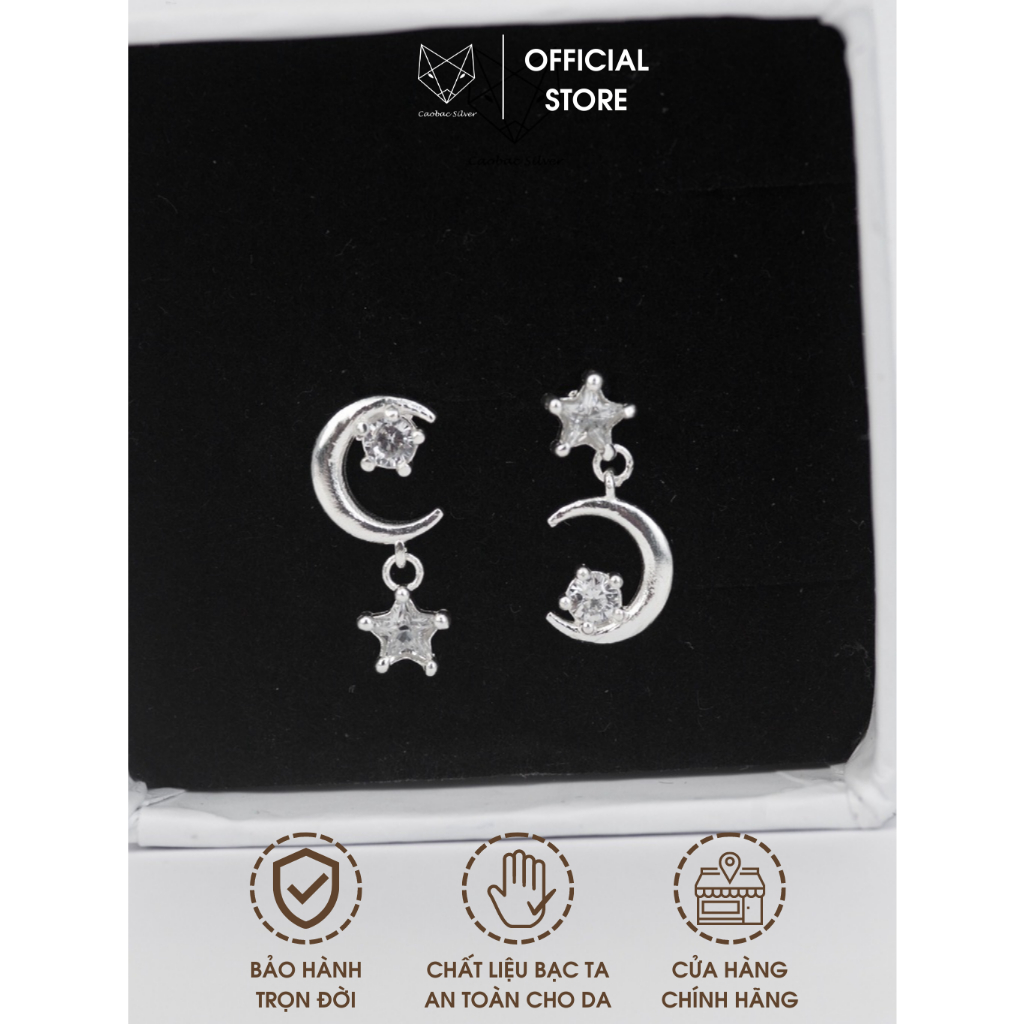 Khuyên Tai Bạc Ta Nữ CaoBac Silver Trăng Đá Sao Rơi Thiết Kế Lạ Mất , Độc Lạ Món Quà Xinh Xắn Dành Tặng Cho Bạn Nữ