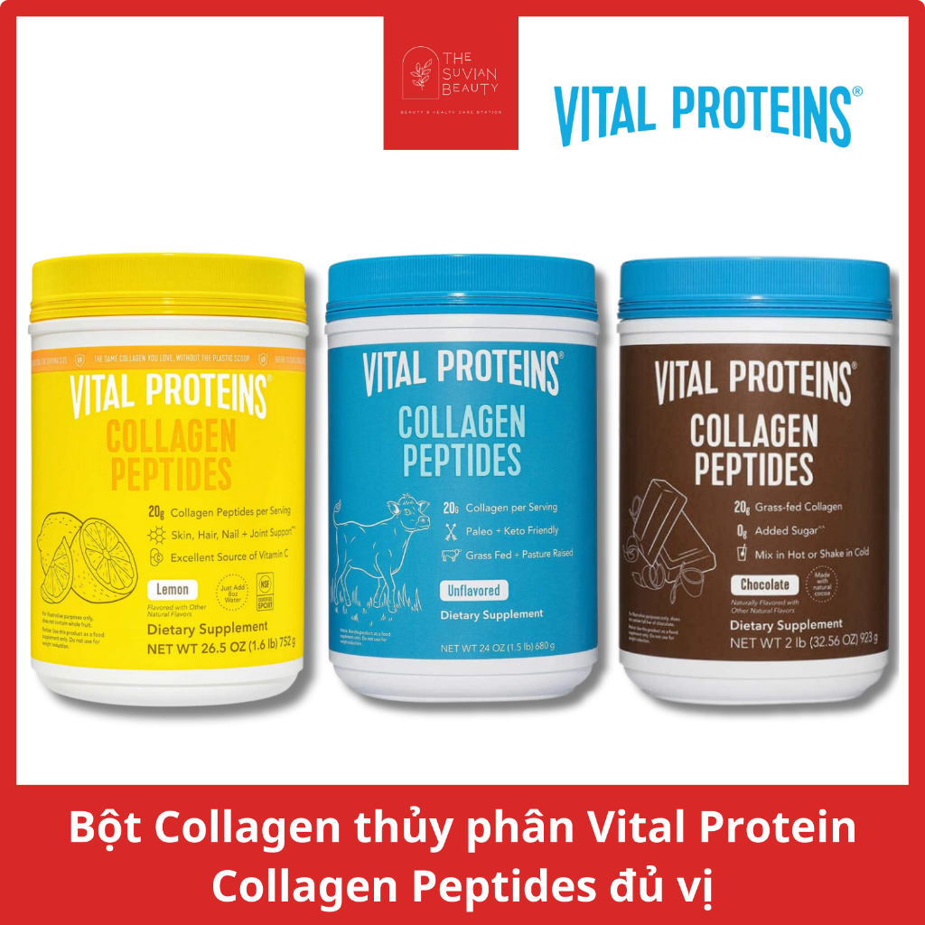 Bột Collagen thủy phân Vital Protein Collagen Peptides đủ vị (không chứa GMO-sữa-gluten)