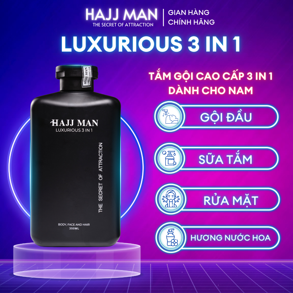 Bộ quà tặng nam - Sữa tắm gội 3 in 1 350ml & Sữa rửa mặt 100ml & Dung dịch vệ sinh nam hương nước hoa cao cấp HAJJ MAN